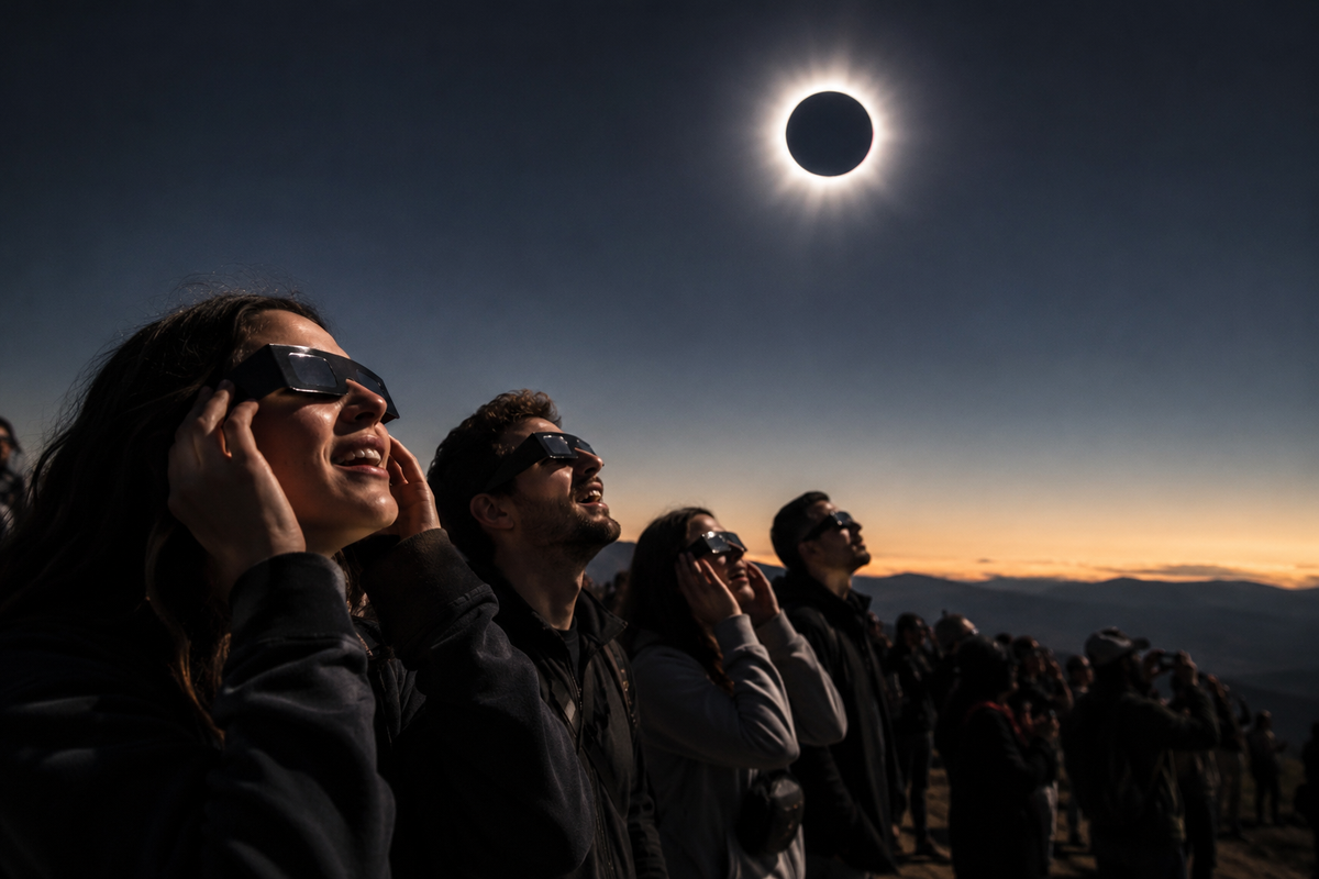 Personas observando el eclipse con gafas certificadas