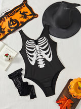 Sexy Skull Print Jumpsuit Costume Set