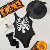 Sexy Skull Print Jumpsuit Costume Set