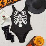 Sexy Skull Print Jumpsuit Costume Set