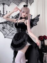 Gothic Halloween Costume Black Red Dress